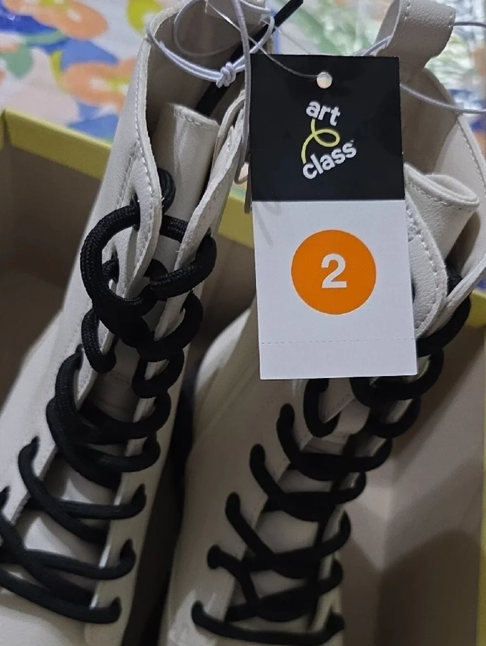 art class CREAM Kids Combat Khari Boots with Black Laces